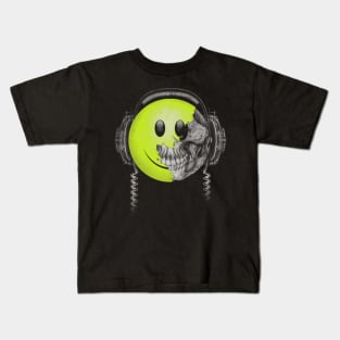 90's Rave Music Smiley Face Skeleton T Shirt Kids T-Shirt